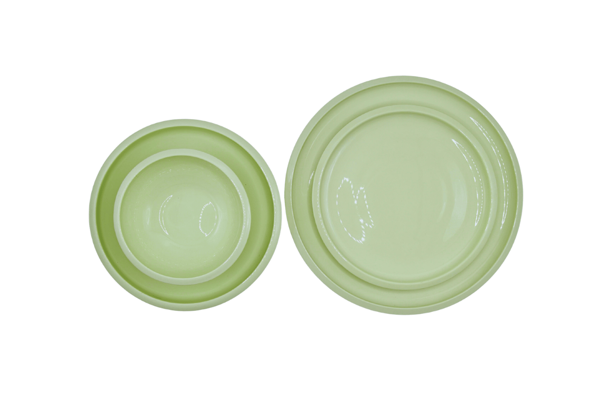 White Porcelain | Custom Colored Glaze | Single Serving | 4-Piece Tableware Set