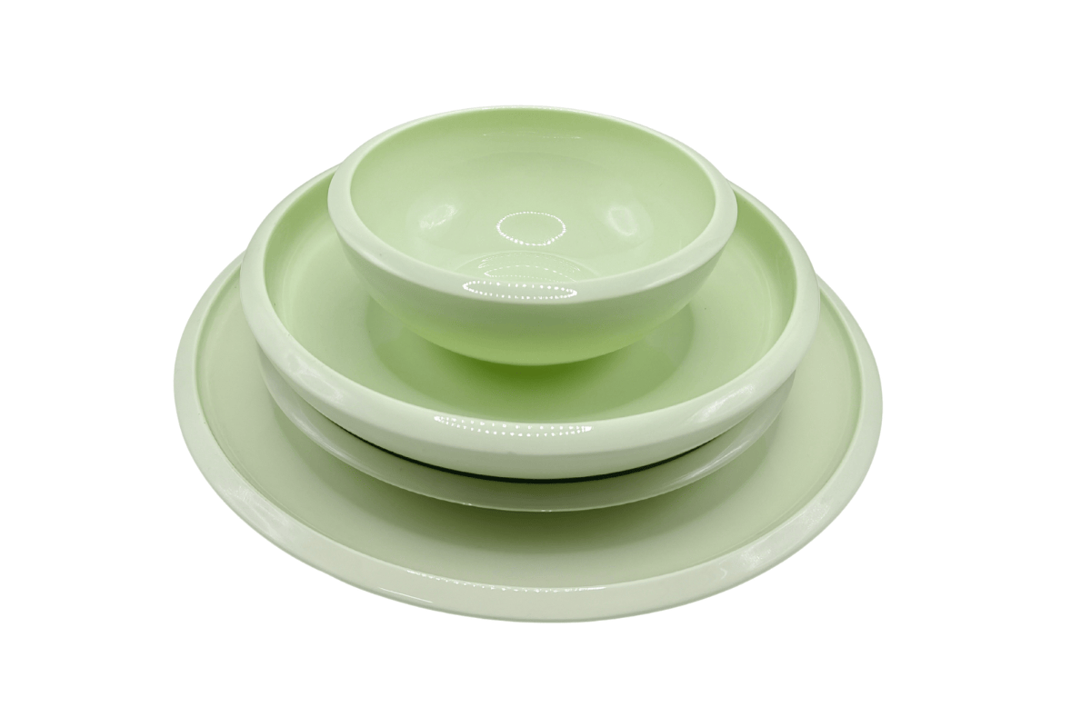 White Porcelain | Custom Colored Glaze | Single Serving | 4-Piece Tableware Set